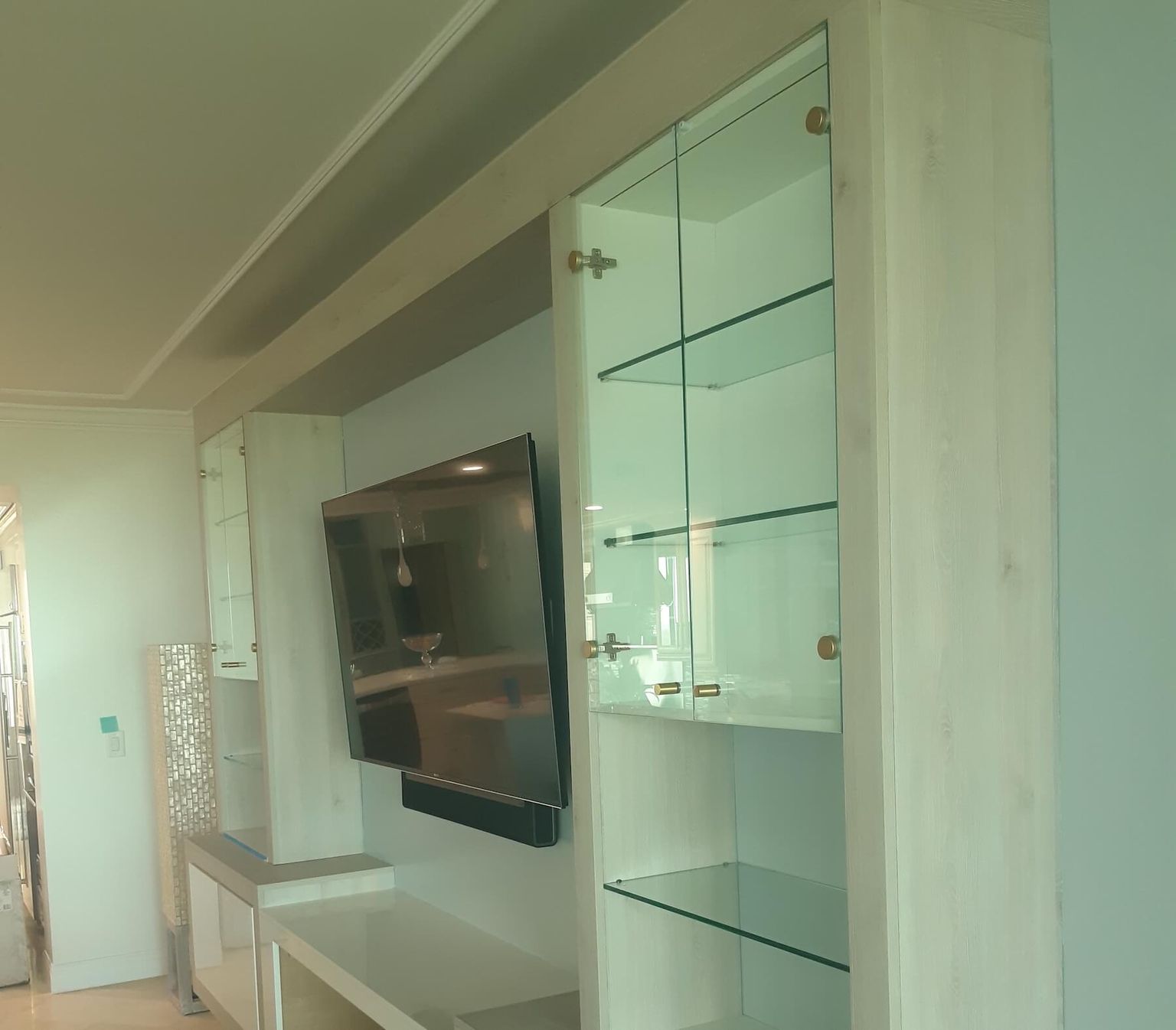 Custom built in cabinet with glass
